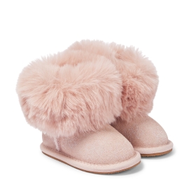Faux fur-trimmed suede boots